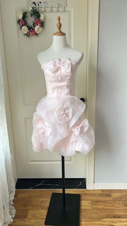 Cute Homecoming Dress Strapless Bowknot Tulle Back to School Outfits Party Dress  D6467