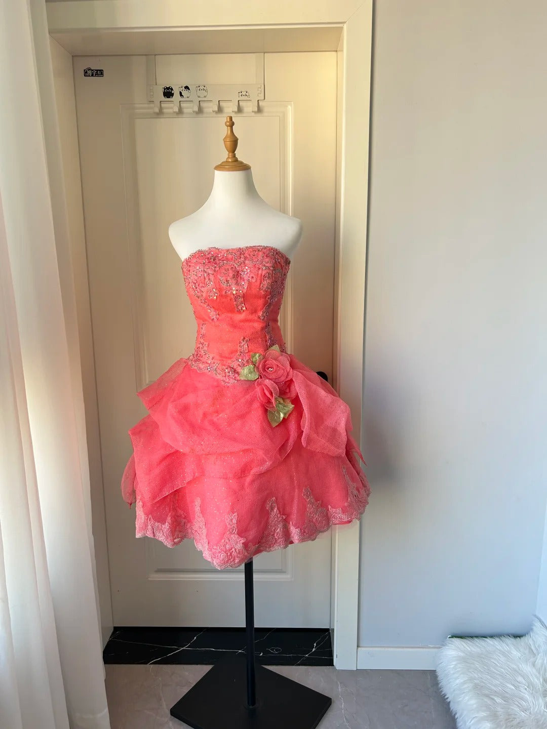 Stunning Homecoming Dress Strapless Apllique Cascade Flower Back to School Outfits Party Dress  D6482