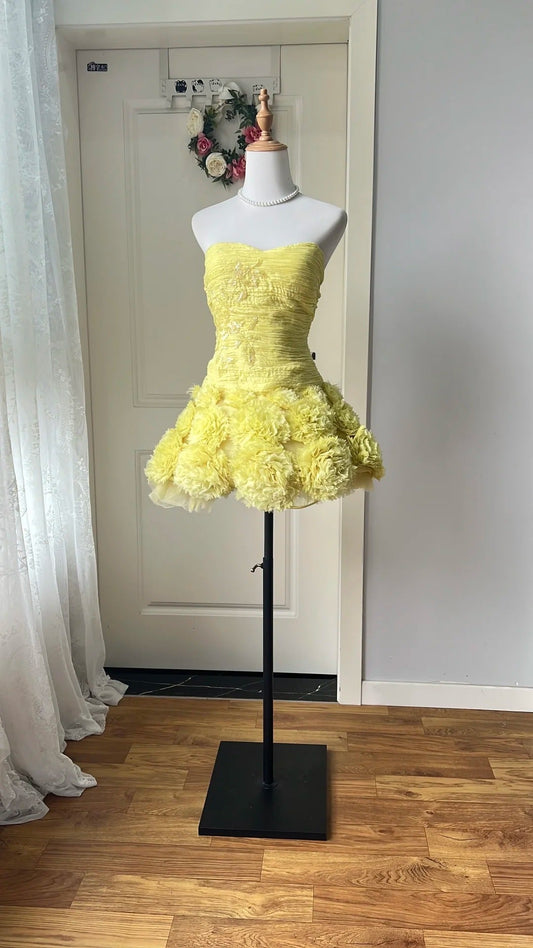 New Homecoming Dress Sweetheart Flower Pleated Back to School Outfits Party Dress  D6468