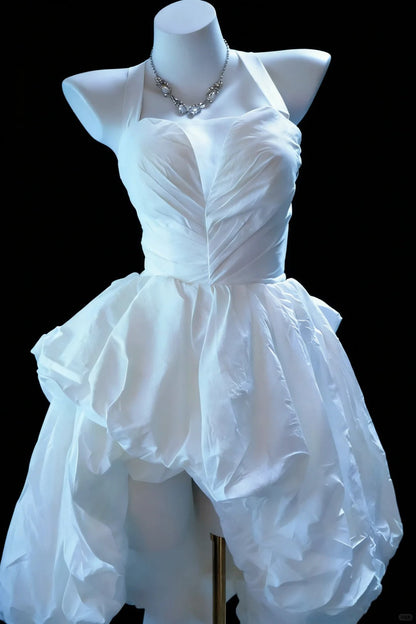 Elegant Homecoming Dress Halter Pleated Back to School Outfits Party Dress  D6445