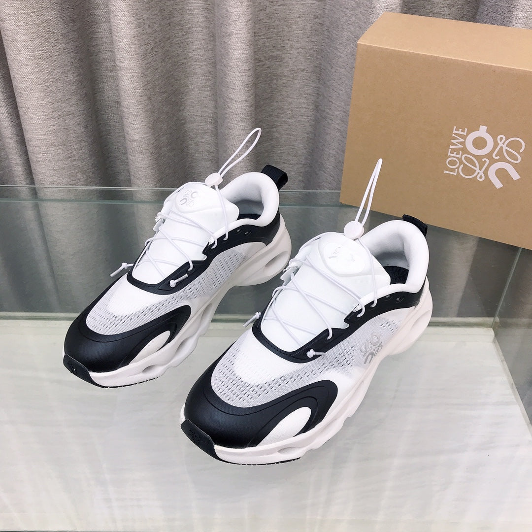 Loewe x on Angpao Couple Running Sneakers White Black Nylon Calfskin 597423