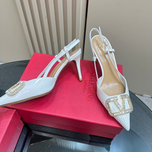 Vlogo Glow Laminated Nappa Leather Slingback Pump 80mm White Mix Beige 999047