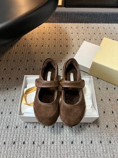 The Row 2025 Ballet Flat Brown Suede Wool 561591