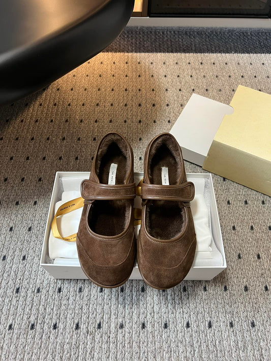 The Row 2025 Ballet Flat Brown Suede Wool 561591