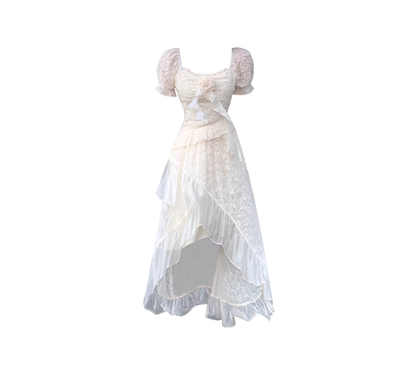 Fragrant mist white tea temperament flower snowflake velvet splicing design skirt dress R0050