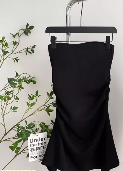 Tube top dress, slimming, elegant, high-end, sleeveless, niche design, high waist R0281