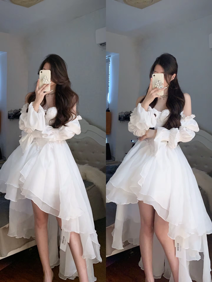 French White Tea Break Dress, Tulle Prom Dress Fairy Dress For Women, Victorian Dress, Graduation Dress    S2803