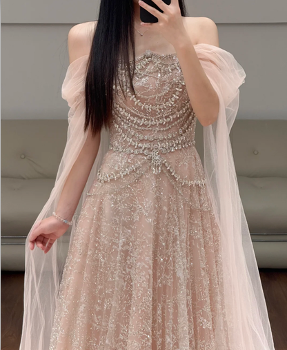 Off The Shoulder Tulle Pink Prom Party Dress Evening Dress Birthday Dress  fg8612