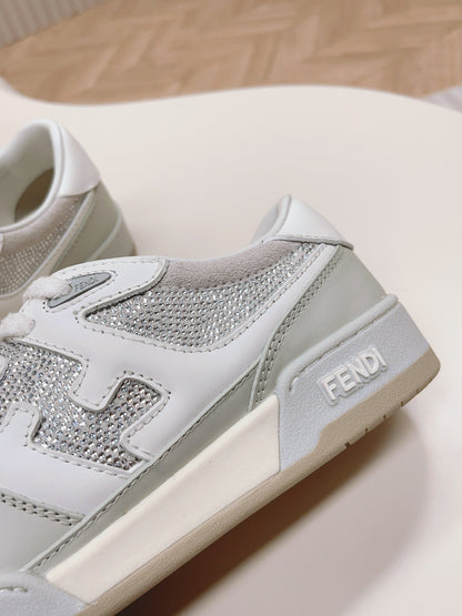 FENDI CASUAL SNEAKER IN GREY CALFSKIN ATTACH RHINSTONES