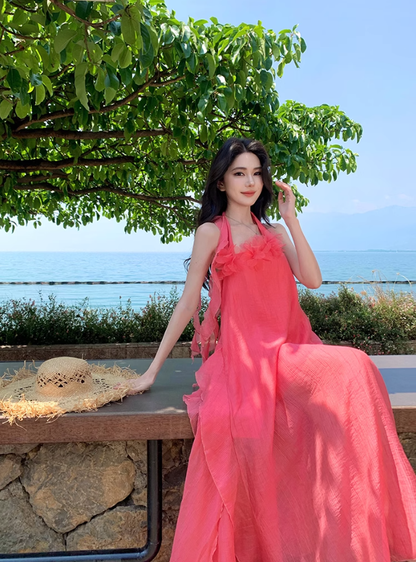 Women's ruffled halter neck dress gentle temperament atmosphere small skirt R0814