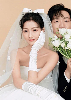 Off-white satin glossy medium-length wedding dress gloves     S6235