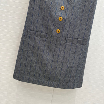Prada Striped Vest Dress Gray Wool Polyester
