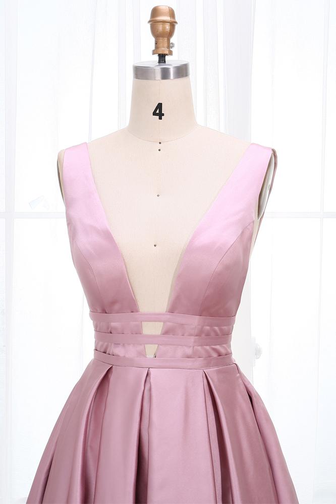 Simple V Neck Sleeveless Long Prom Dress, A Line Ruched Long Evening Dresses M1826