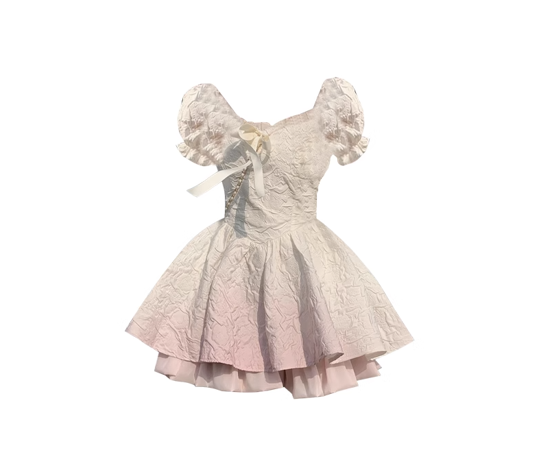 Gradient French Square Neck Puff Sleeve Dress Princess Tutu Skirt Petite Birthday Dress R0010