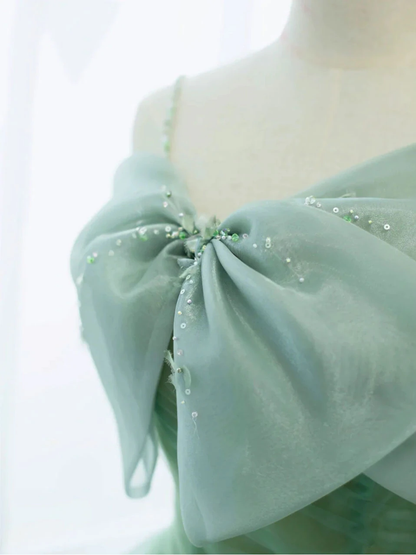 Simple Green tulle tea length prom dress, green tulle formal dress M5818