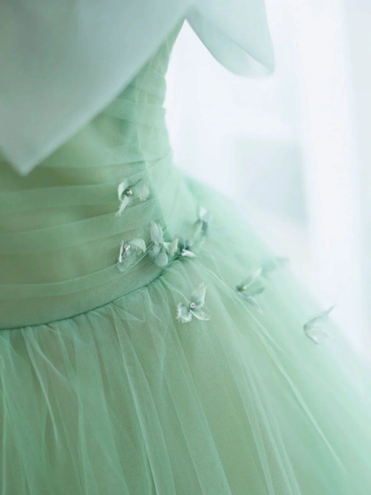 Simple Green tulle tea length prom dress, green tulle formal dress M5818