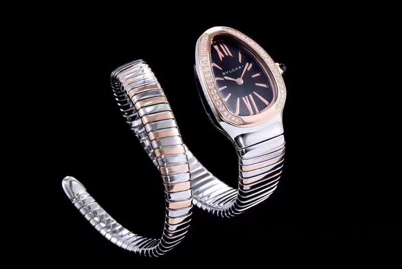 SERPENTI TUBOGAS 35MM PINK GOLD SILVER DIAMOND BEZEL