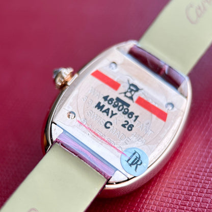 Baignoire 23mm Pink Gold Case Diamond Bezel Red Leather Strap