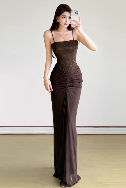 Fashion Brown Women‘s Dress S377