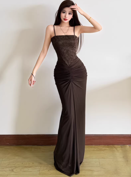 Fashion Brown Women‘s Dress S377