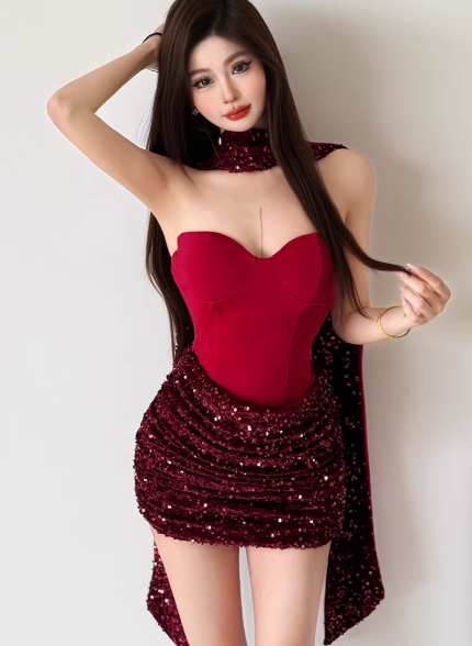 Fashion Red Women‘s Dress S349
