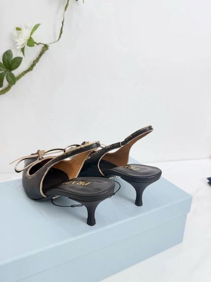 PRA 26SS Slingback 55 Black Beige Cowhide 592402