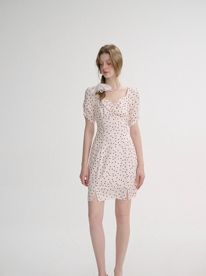 French polka dot short slit dress pastoral style mini skirt short sleeve skirt for women R3557