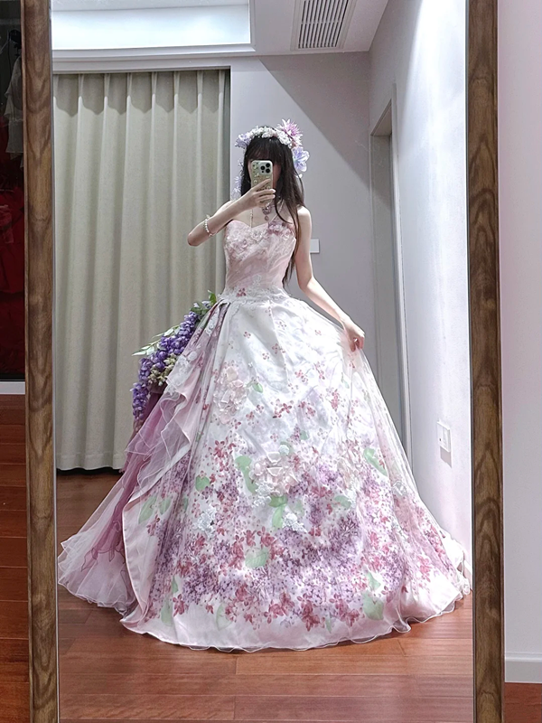 Light purple strapless fitted waist slim-fitting ball gown with a full skirt R8628