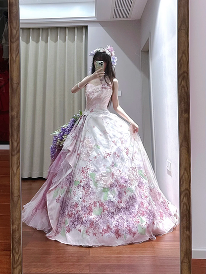 Light purple strapless fitted waist slim-fitting ball gown with a full skirt R8628