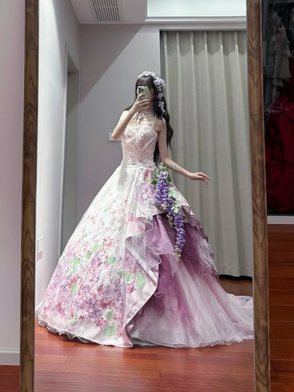 Light purple strapless fitted waist slim-fitting ball gown with a full skirt R8628