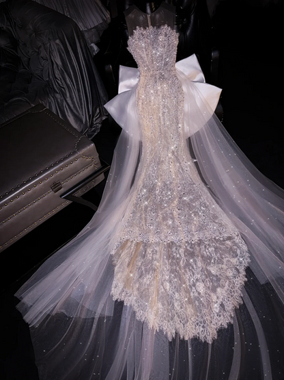 Silver, rhinestone-embellished, sleeveless, fitted, sexy long ball gown/bridal dress R8751