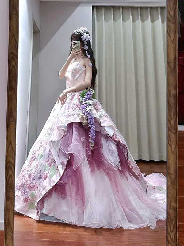 Light purple strapless fitted waist slim-fitting ball gown with a full skirt R8628