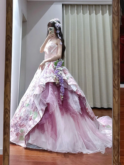 Light purple strapless fitted waist slim-fitting ball gown with a full skirt R8628