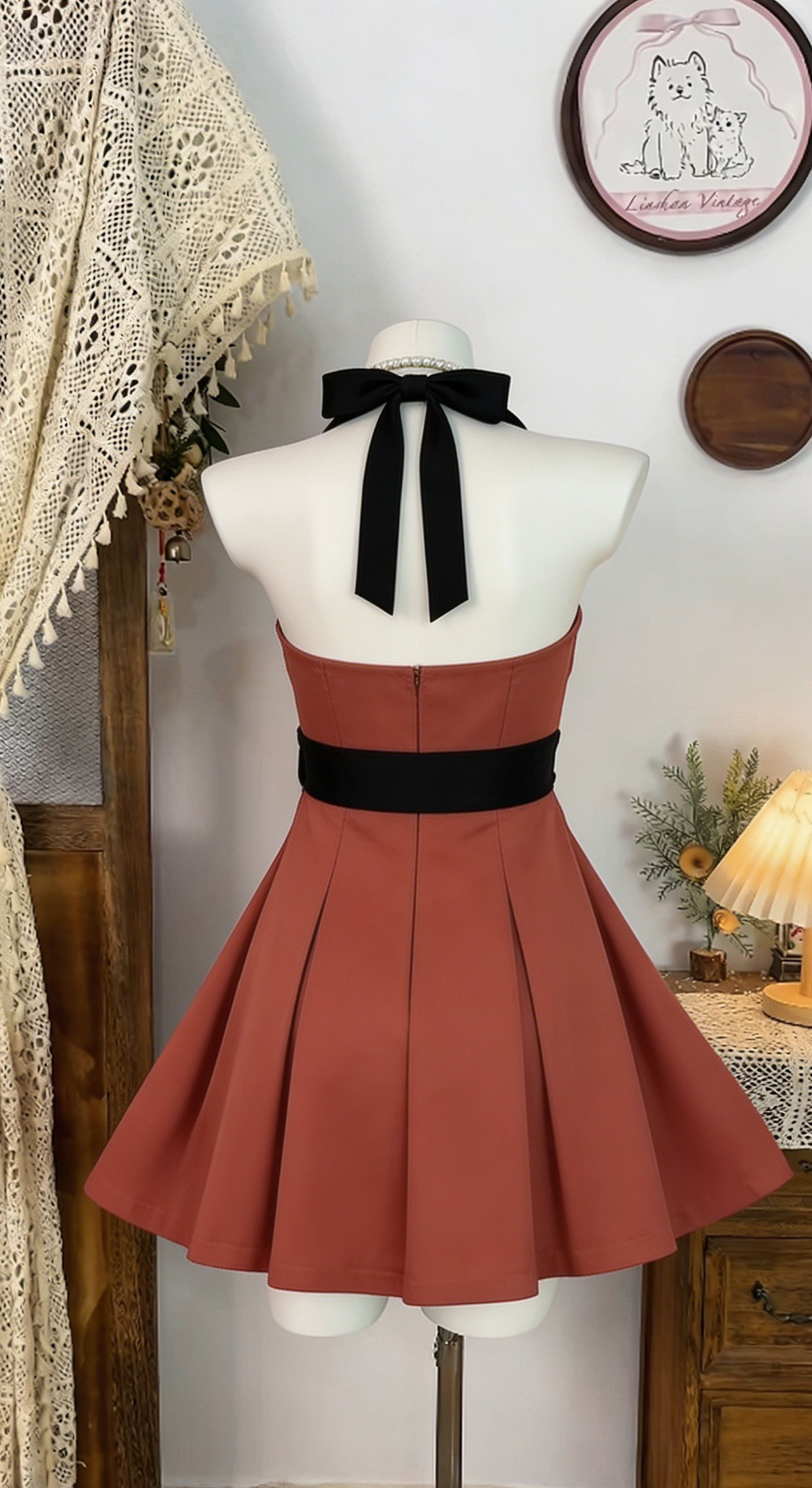 Elegant Homecoming Dress Halter Flower Pleated Back to School Outfits Party Dress  D6533