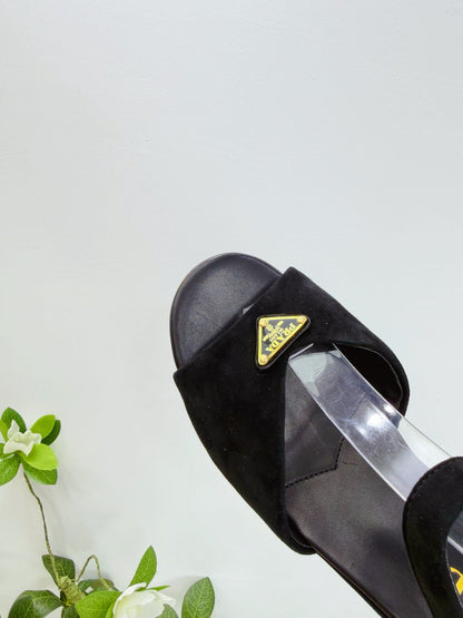 PRA 26SS Platform Sandals 75 Black Suede Sheepskin 592387