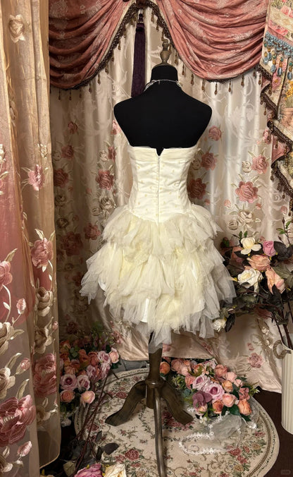New Homecoming Dress Strapless Fold Flowers Rinestone Lace Prom Dress Back to School Outfits Party Dress  D6145