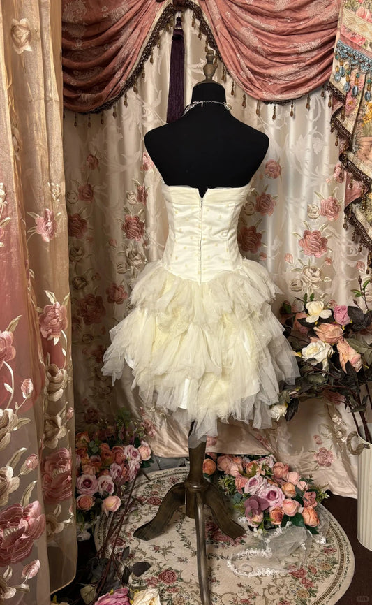 New Homecoming Dress Strapless Fold Flowers Rinestone Lace Prom Dress Back to School Outfits Party Dress  D6145