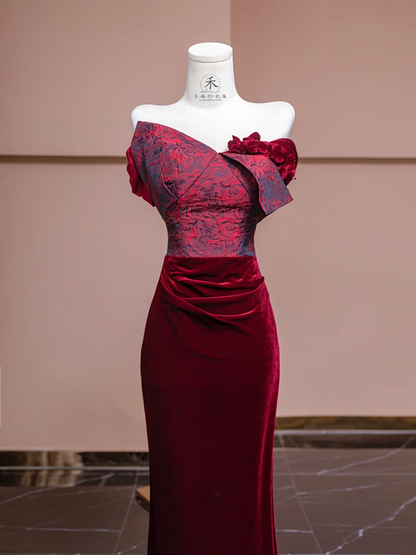 Pink strapless bodice with red bodycon skirt, ball gown, bridal gown R8324
