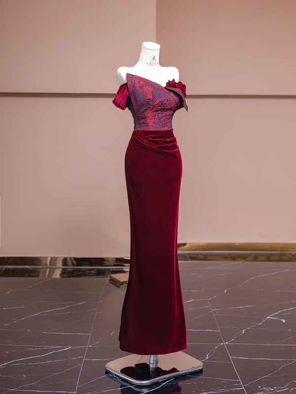 Pink strapless bodice with red bodycon skirt, ball gown, bridal gown R8324