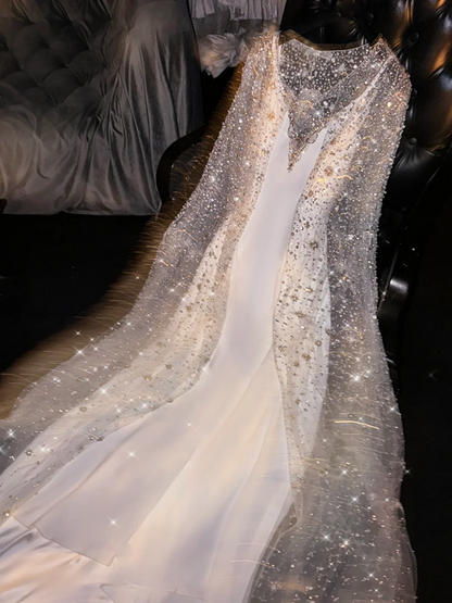 White halter-neck, fitted, sexy long ball gown/bridal dress R8752
