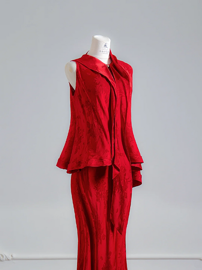 Red sleeveless fitted top and bodycon skirt suit, ball gown/bridal gown R8132