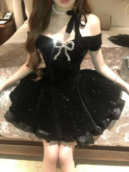 Black Off Shoulder Homecoming Dress Short Party Dress    fg7701