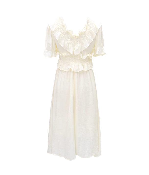French bubble short sleeves one-shoulder dress retro sweet first love gentle long dress R0145