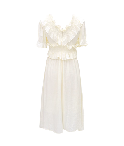 French bubble short sleeves one-shoulder dress retro sweet first love gentle long dress R0145