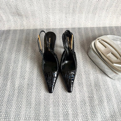 LEE SLINGBACK PUMPS 105 IN BLACK CROCODILE-EMBOSSED LEATHER