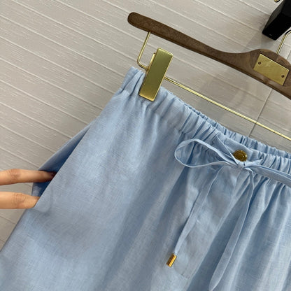 LP STRAIGHT-LEG LINEN PANTS IN BLUE