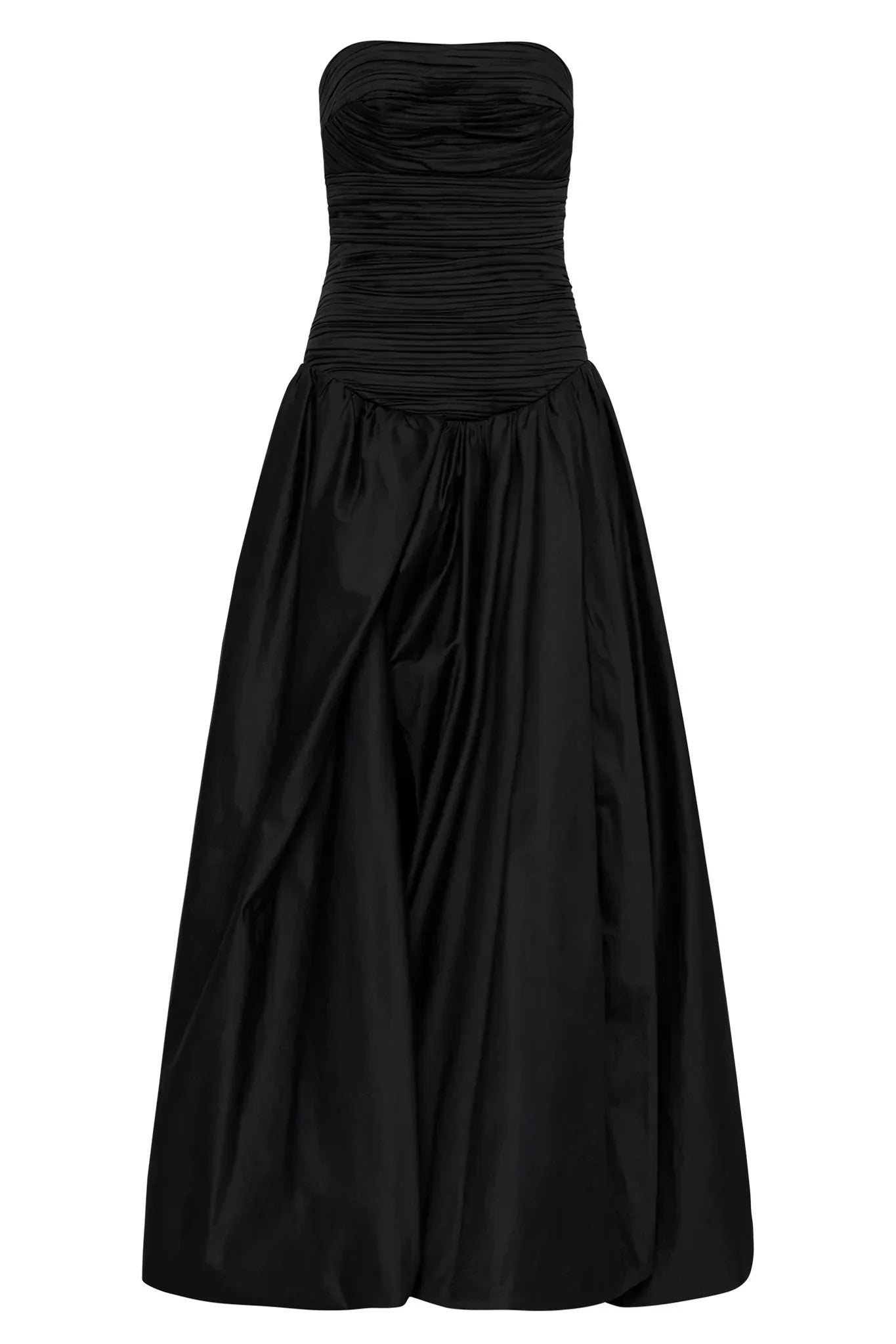 Pretty Ball Gown Strapless Black Satin Long Prom Dresses With Ruffles Evening Dress C2598