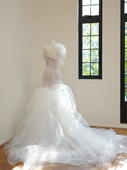 Light pink strapless fitted waist bodycon dress with sexy white skirt sexy ball gown/bridal gown R8502