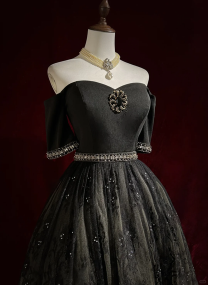 Black tube top waist slim backless design lace skirt design puffy skirt homecoming dress R4934