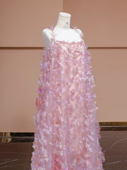 Light pink halter-neck straight long ball gown, bridal dress R8325